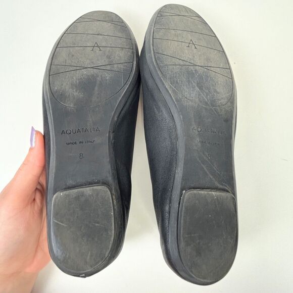 Aquatalia Black Full Leather Ballet Flats Made in Italy Classic Shoes Women's 8 - Picture 6 of 9